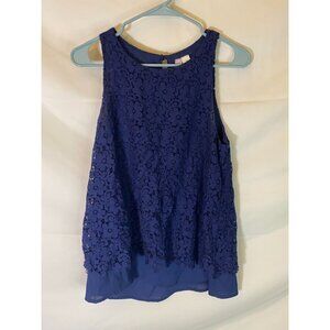 ALYA WOMENS SIZE MEDIUM NAVY LACY TANK TOP SHIRT BLOUSE SLEEVELESS M